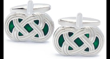 Manchetknopen - Ovaal Groen Emaille met Zilveren Banden