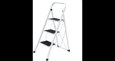 Safety® Huishoudtrap - Keukentrap - 3 treden - Metalen Huishoudladder Inklapbaar - Trapladder Opvouwbaar - Anti-slip - 150KG draagvermogen – huishoud trap – trap – ladder – huisladder - veiligheid