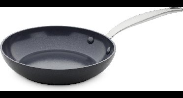 Greenpan Barcelona Aluminium Koekenpan Ø 24 cm – PFAS-vrij – Inductie Koekenpan – Ovenbestendig tot 220°C – Vaatwasserbestendig – Snelle opwarming – RVS handgrepen - Zwart