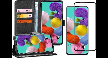 Hoesje geschikt voor Samsung A51 en Screenprotector - Book Case Kunstleer Wallet + Screenprotector Full - Zwart