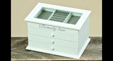Juwelen box - \Opbergdoos - Juwelen - Wit - Glas - 25 cm - Hout