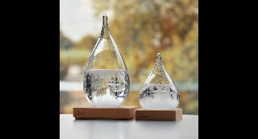 MikaMax Stormglas Large - Donderglas - Barometer - Weerglas - Voorspelt het Weer - Incl. Houten Standaard - ø 10 x 23 cm