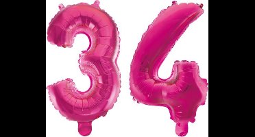 Folieballon 34 jaar roze 41cm