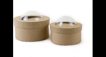 Creotime Rond doosje met deksel - Papier-maché - 12 en 15 cm doorsnee