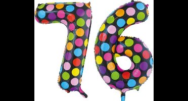 Folieballon 76 jaar stippen 86cm
