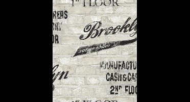 Dutch Wallcoverings vliesbehang steen/letters - wit