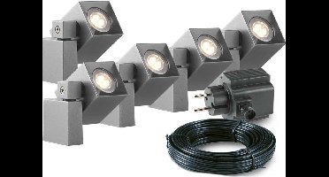 5x LED wand spot - 2 Watt - 12V - Grijs - complete set