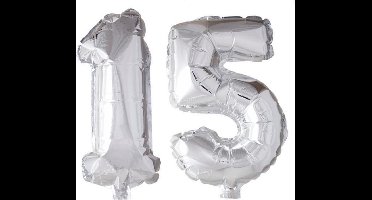 Folieballon 15 jaar zilver 86cm