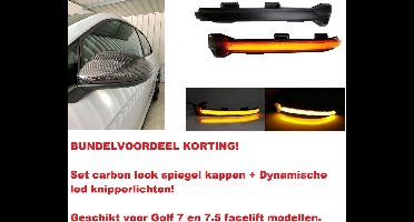 Set spiegelkappen Carbon Look en knipperlichten Geschikt Voor Golf 7 en 7.5 Facelift look dynamisch