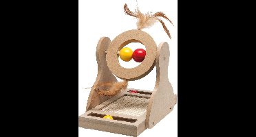 Flamingo kattenspeelgoed Krabspeelgoed Willa Lichtbruin – Interactief tuimelspeelgoed van MDF met sisal, balletjes & pluimen – Krabplezier en uitdaging in één