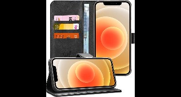 Hoesje geschikt voor iPhone 12 Pro Max - Book Case Kunstleer Wallet Cover Portemonnee Pasjeshouder Hoes Zwart
