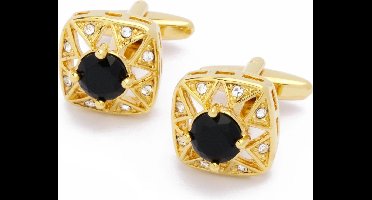 Manchetknopen - Goud met Zwarte Steen en Witte Steentjes