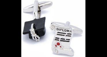 Manchetknopen - Diploma en Afstudeerhoed Zwart en Zilver