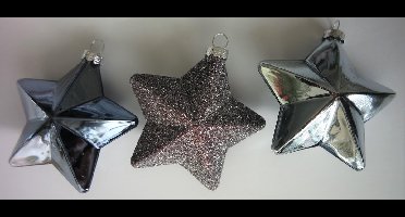 Decoris Sterren hangers - Blauw/ Grijs/ Glitter - Glas