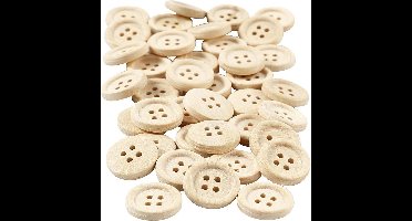 Houten knopen, d 18 mm, 4 gaten, 40 stuk/ 1 doos