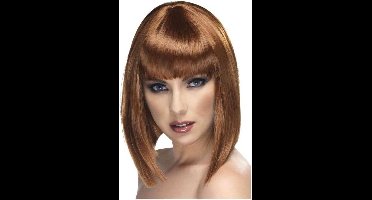 Kastanjebruine glamourpruik voor dames - Verkleedpruik - One size