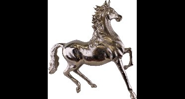 Groot zilveren metalen paardenornament, 39 cm hoog