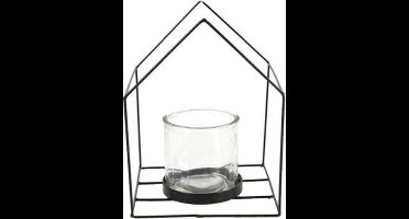 Theelichth Jonas met glas L - kleur zwart - L18B18H24CM