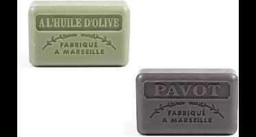 Soap bar set - zeep savon de marseille Pavot + Huile d'olive 2x125 gr. vaderdag, papa, opa cadeau
