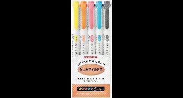 Zebra Mildliners | dubbelzijdige stiften set | 5 milde kleuren