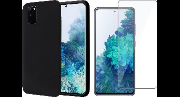 Hoesje geschikt voor Samsung S20 FE - Liquid Siliconen Case Cover Hoes Zwart - Screenprotector Tempered Glass Screen Protector Glas