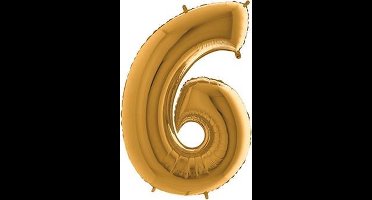 Folieballon - cijfer 6 - goud  - 101 cm