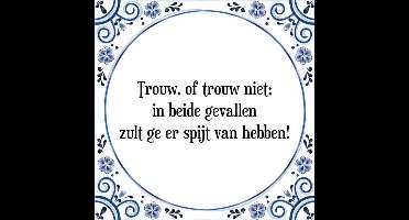 Tegeltje met Spreuk (Tegeltjeswijsheid): Trouw, of trouw niet; in beide gevallen zult ge er spijt van hebben! + Kado verpakking & Plakhanger
