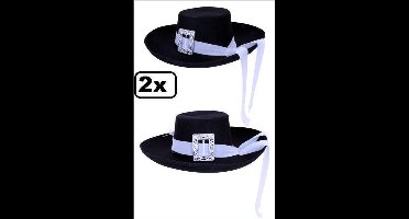 2x Musketier hoed zwart + witte band