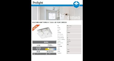 PROLIGHT plafondlamp - 4x3W - LED GU10 - 22cm x 22cm - chroom met glas