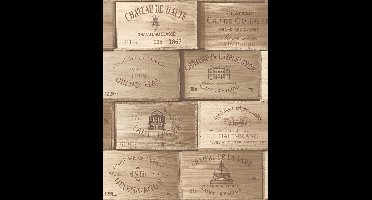 Dutch Wallcoverings vliesbehang wijnkisten - beige