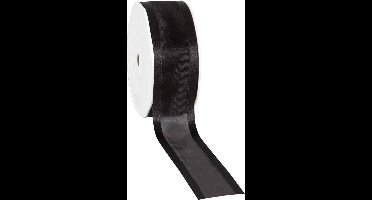 Satin edge Organzalint Zwart - 38 mm / 25 mtr.