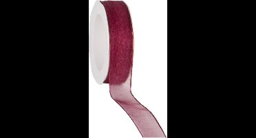 Wired organzalint Wijnrood 25 mm / 20 mtr. Organza lint met draad