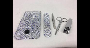 manicureset 5-delig. Animalprint in zilver-blauw glitter