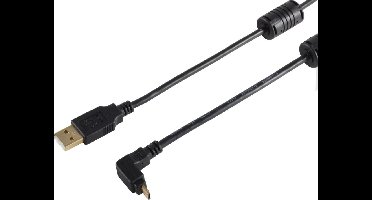 USB Micro B haaks naar USB-A kabel - USB2.0 - tot 2A / zwart - 1 meter