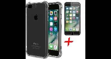 Hoesje geschikt voor iPhone 8 Plus / 7 Plus - Anti Shock Proof Siliconen Back Cover Case Hoes Transparant - Tempered Glass Screenprotector