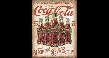 Coca-Cola Wandbord '5 Bottles' - Metaal - 30 x 40 cm