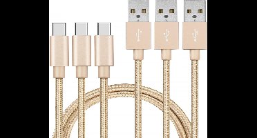 3x USB C naar USB A Nylon Gevlochten Kabel Goud - 1 meter - Oplaadkabel voor Huawei P60 / P60 PRO / P50 / P50 PRO