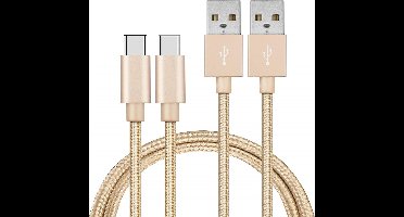 2x USB C naar USB A Nylon Gevlochten Kabel Goud - 1 meter - Oplaadkabel voor OnePlus 13R / OnePlus 13 / OnePlus 12 5G / OnePlus 11 5G