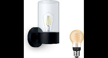 Philips Hue Flareon Wandlamp voor Buiten Opwaarts (Zwart) - Buitenlamp - E27 - Warmwit Licht - Hue White Filament