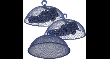 Alpina Vliegenkap/voedselkap - 3x - rond - blauw - D30 x H15 cm - buiten eten - anti insecten - metaal