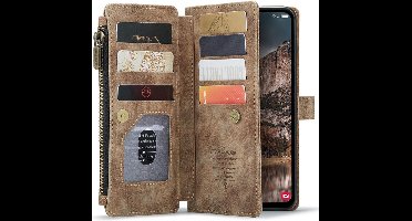 CaseMe C30 Hoesje Geschikt voor Samsung Galaxy A25 | Wallet Zipper Book Case met Pasjeshouder | Beschermhoes met Portemonnee | Bruin