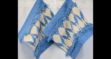 Unique - sierkussenhoes - 3 stuks - katoen - kussenhoesje - kussenhoes - 45 x 45 cm - met rits - Delux - blauw - ecru