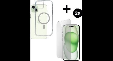 Mobiparts Hardcover MagSafe hoesje geschikt voor Apple iPhone 15 Plus - MagSafe - met 2 Screenprotectors van Gehard Glas - Transparant