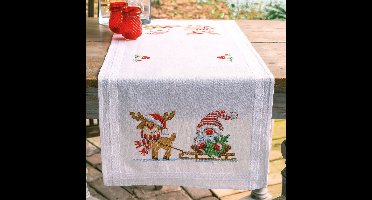 Vervaco - Loper kit - Kerst - Wichtel met rendier - PN-0201833 - Borduren - Borduurpakket - Borduurpakket volwassenen - Borduurpakket kind