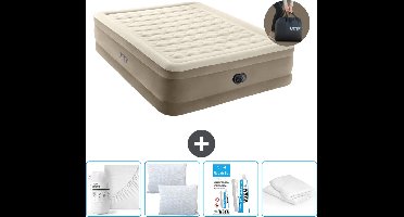 Intex Luchtbed - 2-Persoons - 152 x 203 x 46 cm - Beige - Inclusief pomp - Hoeslaken - Kussen - Kussenbeschermer en Reparatieset