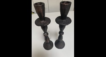 kandelaar 2x - landelijk -Copper look -24,5 cm hoog -dinerkaarsen