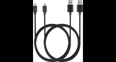 2x Micro USB naar USB A Kabel Zwart - 1 meter - Oplaadkabel voor Realme C21 (6,5" 2021) / C21Y (6,5" 2021) / C25Y (6,5" 2021)