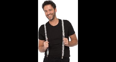 Partychimp Voordeelverpakking 6 pack Bretels Pailletten Zilver voor bij Carnavalskleding Heren Carnaval Accessoires - 2,5 cm breed - Elastaan – One-Size- 6 pack