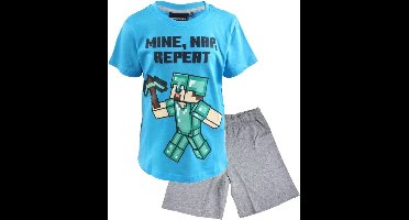 Minecraft Short Pyjama - Shortama - 100% Katoen. Maat 128 cm / 8 jaar - met 1 Stylus Pen.