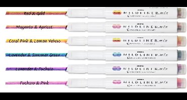 Zebra Mildliner Mix Lemon Yellow - Coral Pink + EXTRA een ZEBRA Dubbelzijdige Brush Pen